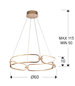 Colette Rose Gold Chain-Link LED Pendant — 600mm
