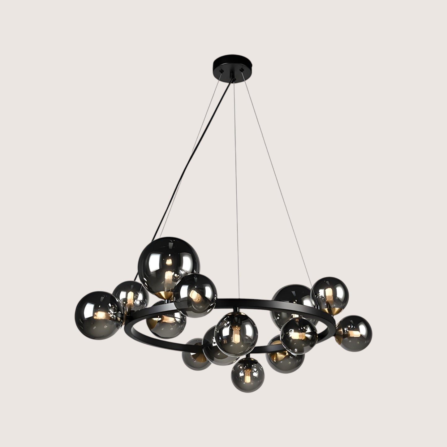 Astros 14-Light Smoked Glass Globe Cluster Pendant Black and Brass