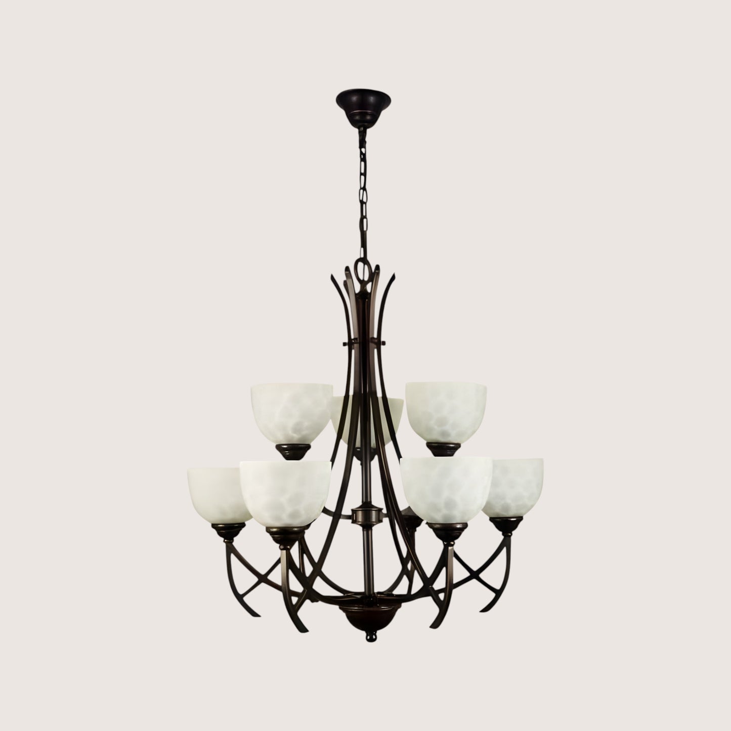 Classical Chandelier — 9-Arm Bronze White Glass