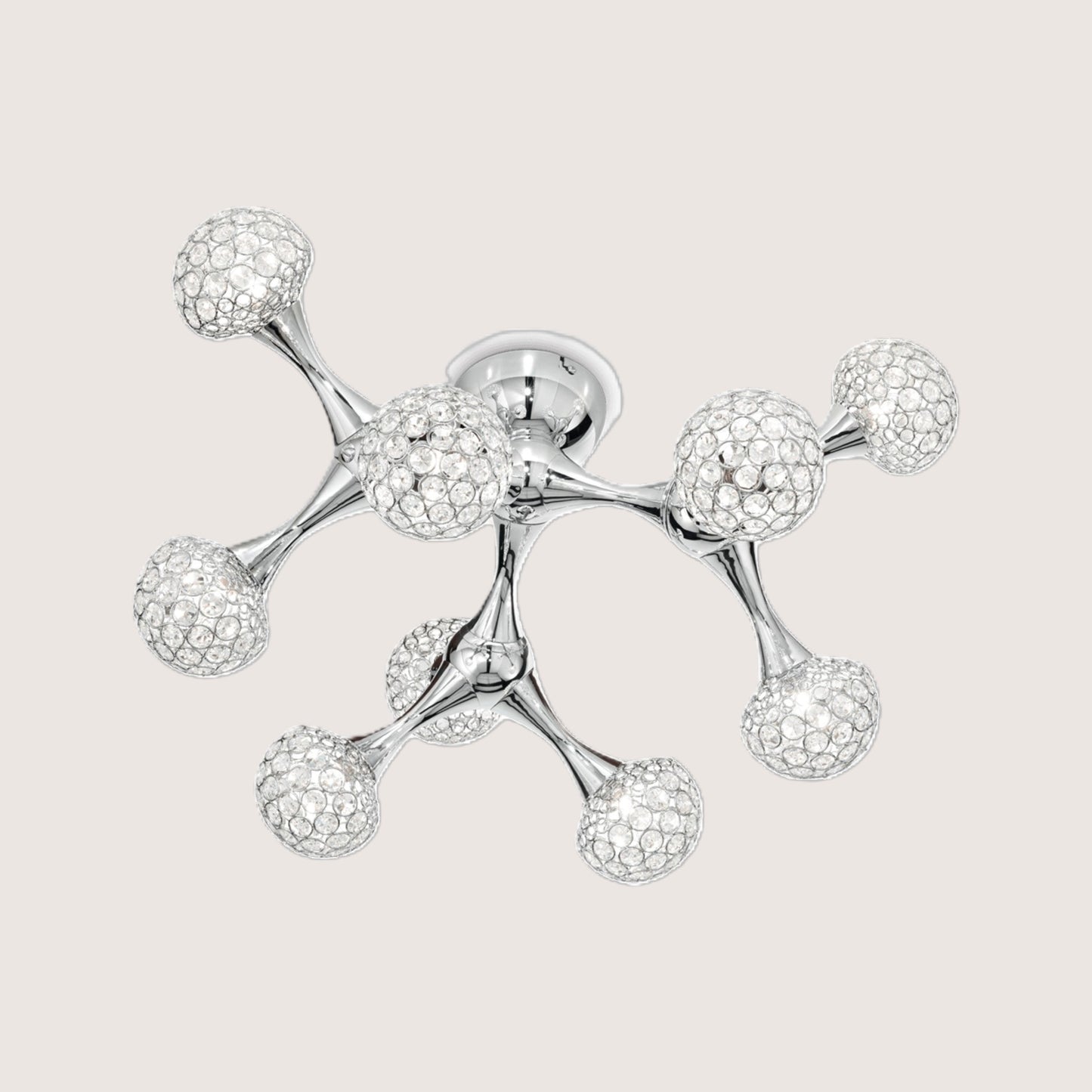 Nodi Sphere Flush Ceiling Light — 9-Arm Chrome Crystal