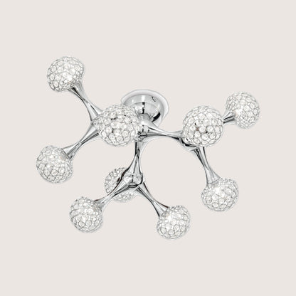 Nodi Sphere Flush Ceiling Light — 9-Arm Chrome Crystal