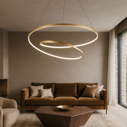 Oz Spiral Double Ring LED Chandelier Brushed Brass 800mm