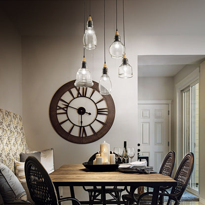 Gretel 5-Drop Mixed Glass Cluster Pendant Light Black and Wood