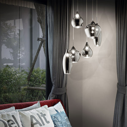 Soft 6-Drop Smoky Chrome Glass Cluster Pendant Light 600mm