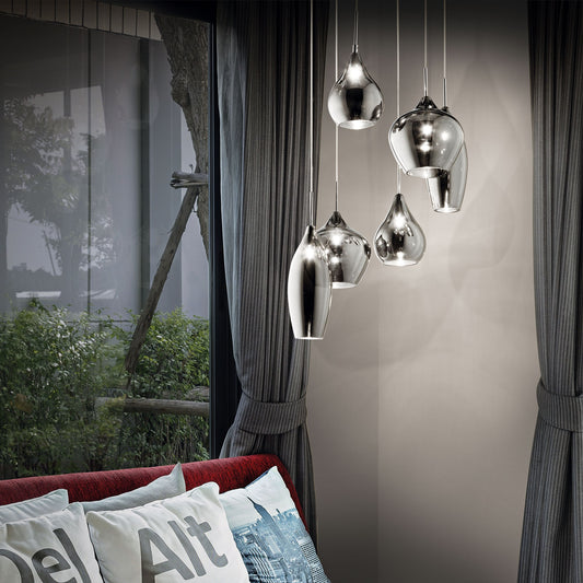 Soft 6-Drop Smoky Chrome Glass Cluster Pendant Light 600mm