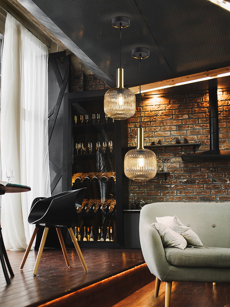 Norma Single Pendant Light Amber Glass