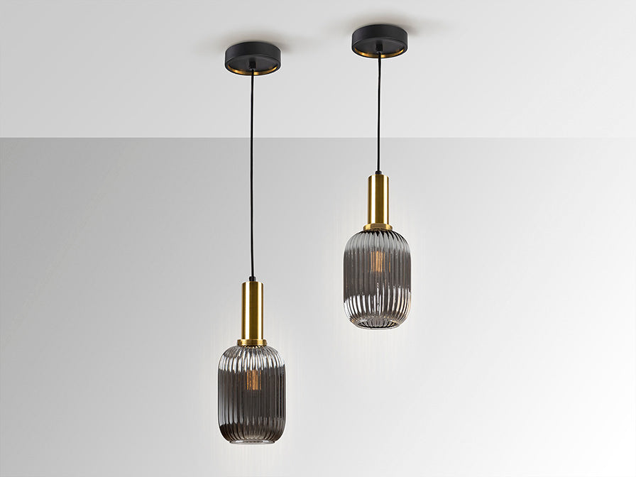 Norma Single Pendant Light Brass with Smokey Glass