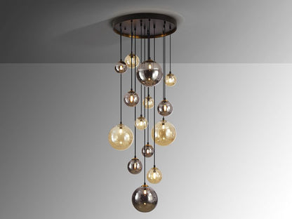 Dark 14-Light Cascading Glass Globe Pendant Light Amber Smoke