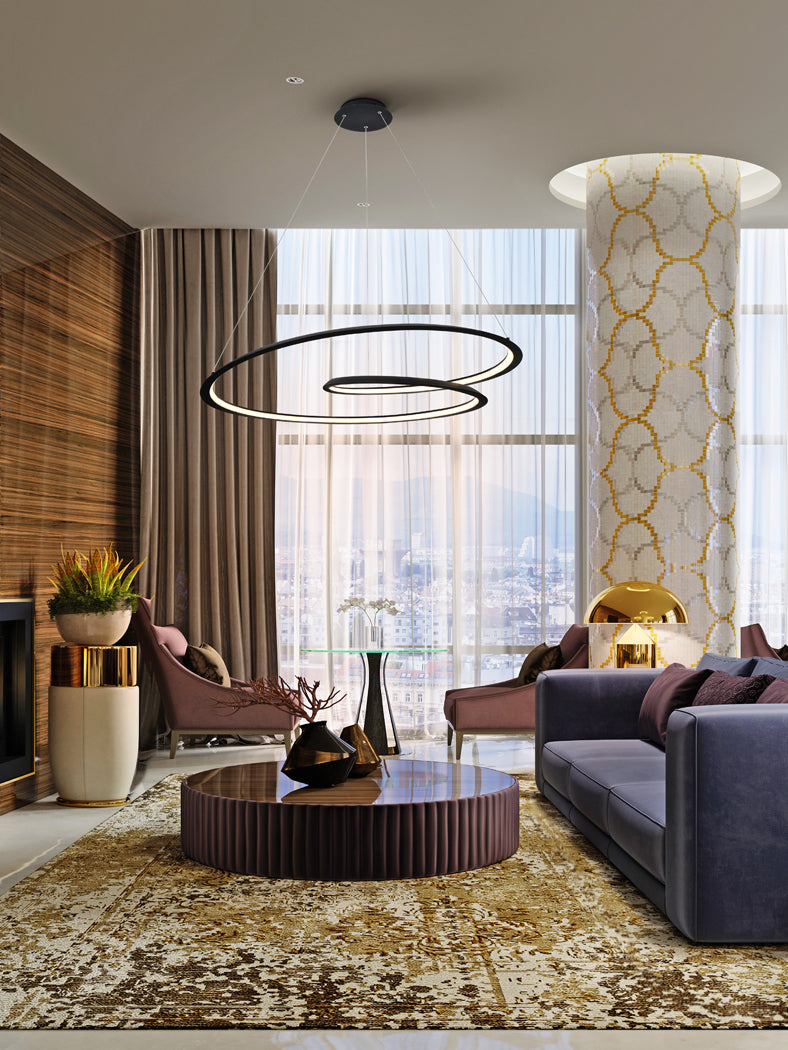 Looping Double Ring LED Pendant Light Black Large