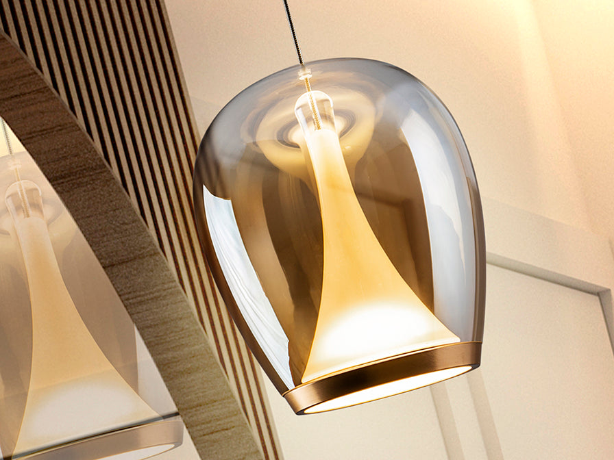 Suspiro Amber Glass Pendant Light 250mm Gold