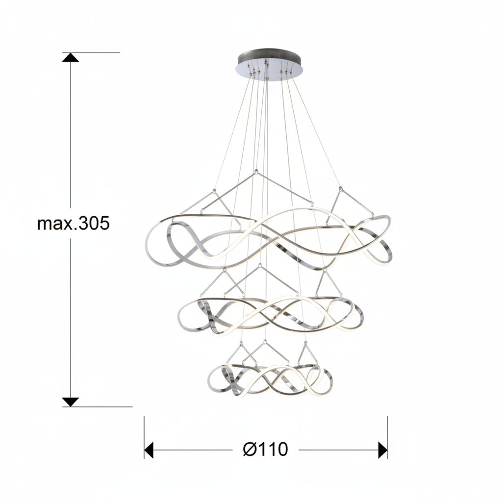 Molly 3-Ring Flowing Ribbon LED Chandelier Chrome