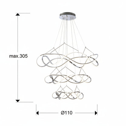 Molly 3-Ring Flowing Ribbon LED Chandelier Chrome