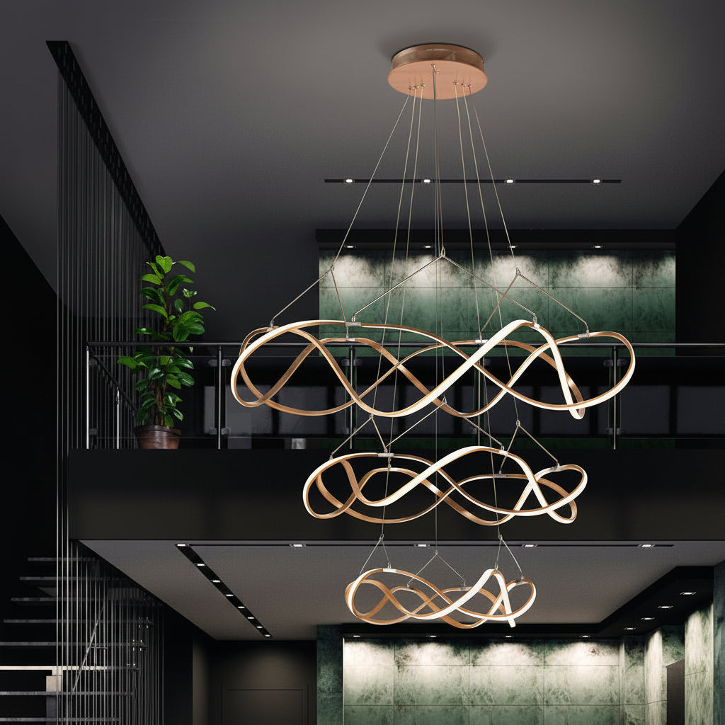 Molly 3-Ring Flowing Ribbon LED Chandelier Rose Gold