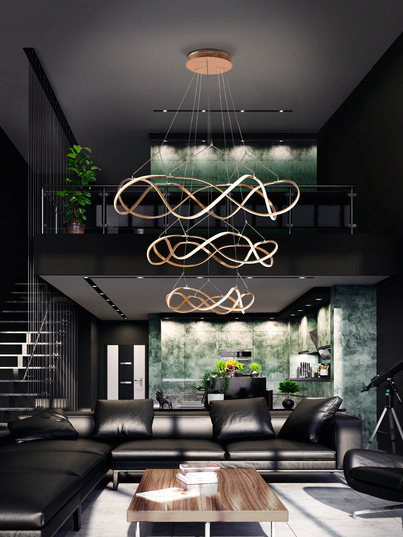 Molly 3-Ring Flowing Ribbon LED Chandelier Rose Gold