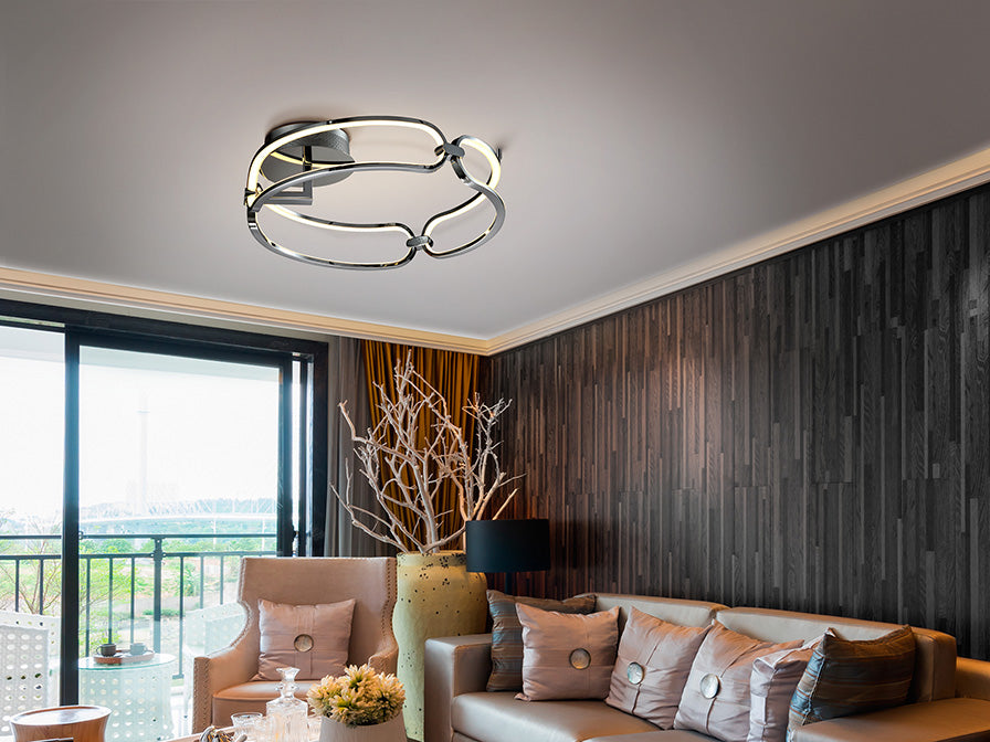 Colette Chain-Link Chrome Dimmable LED Flush Ceiling Light 470mm