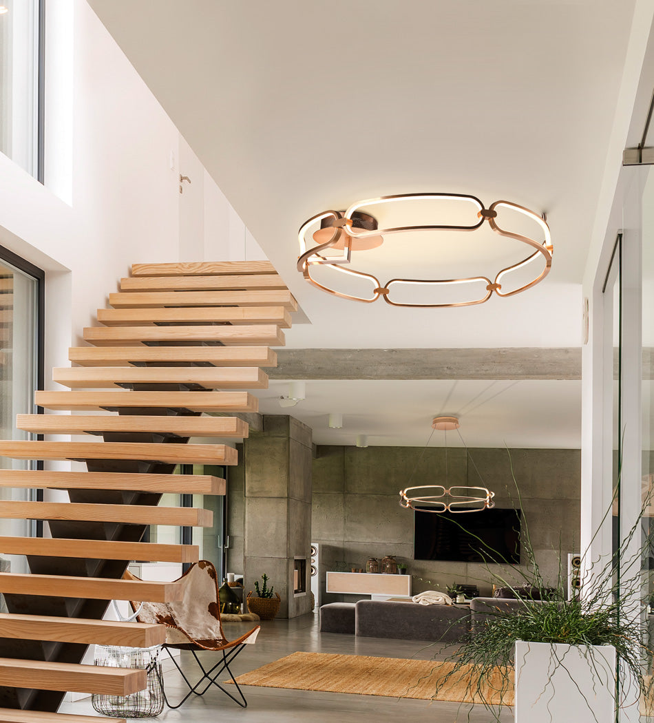 Colette Chain-Link Rose Gold Dimmable LED Flush Ceiling Light 800mm