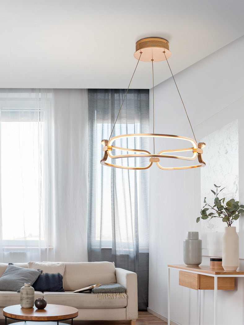 Colette Chain-Link Rose Gold Dimmable LED Pendant Light 470mm with Remote