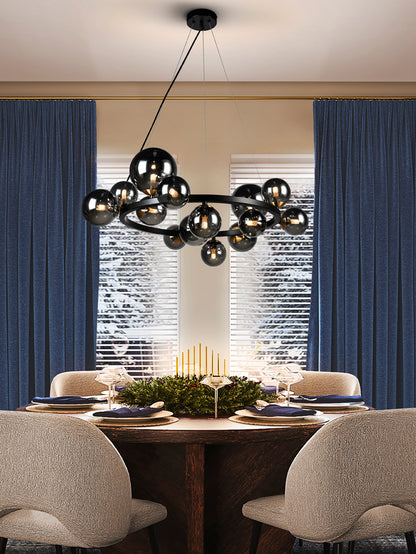 Astros 14-Light Smoked Glass Globe Cluster Pendant Black and Brass