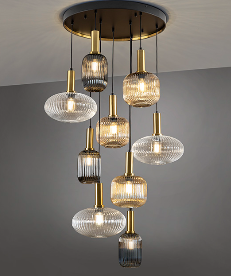 Norma 9-Light Pendant Black and Brass