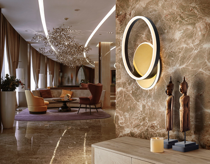 Oriel Interlocking Oval LED Ceiling and Wall Light Black Gold
