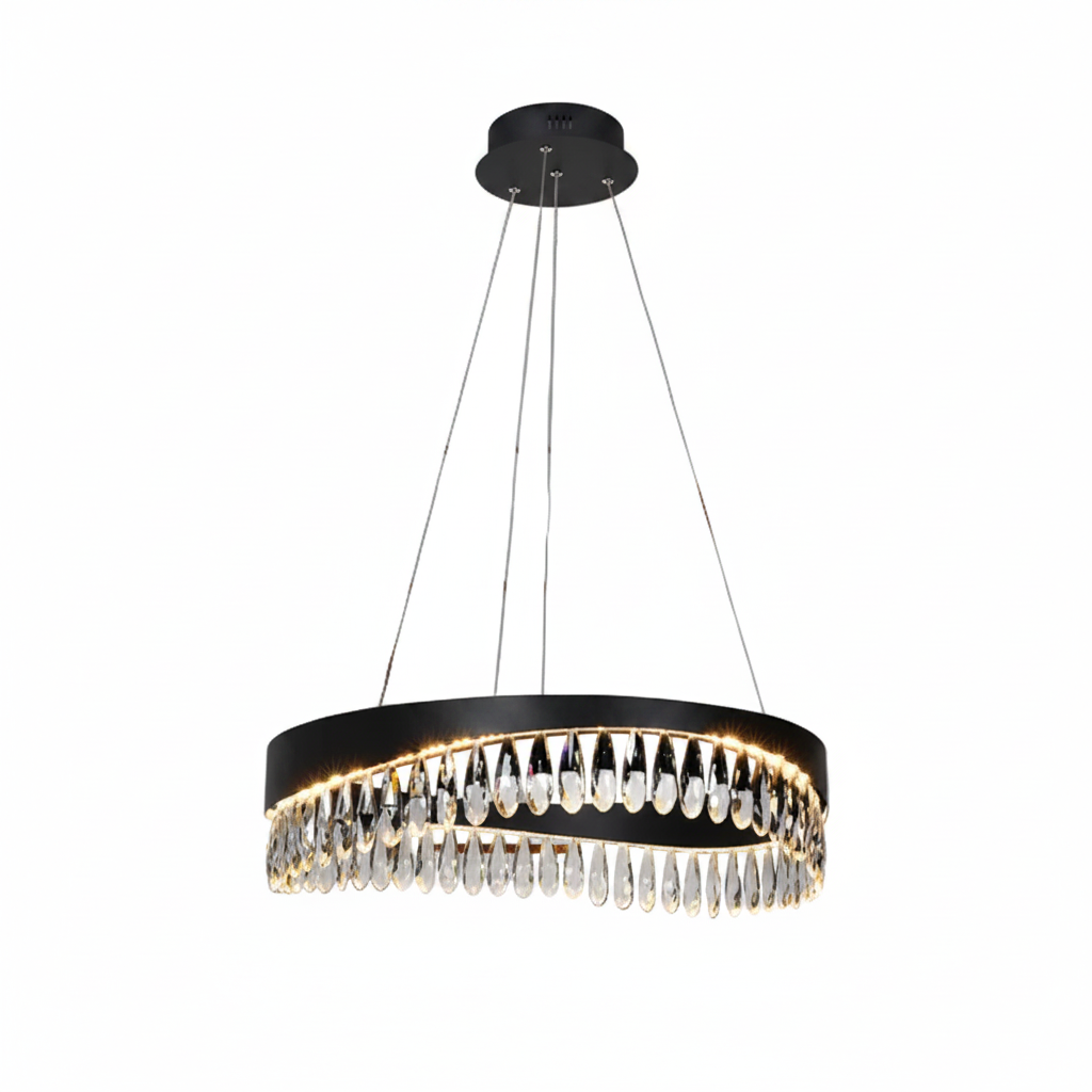 Selene Crystal Drop Ring LED Pendant Light Black 600mm