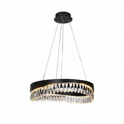 Selene Crystal Drop Ring LED Pendant Light Black 600mm