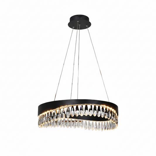 Selene Crystal Drop Ring LED Pendant Light Black 600mm