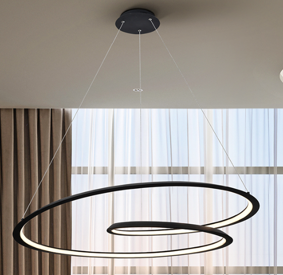 Looping Double Ring LED Pendant Light Black Large