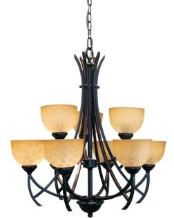 Classical 9-Arm Bronze Chandelier Amber Tortoiseshell Glass 740mm