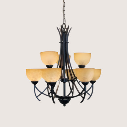 Classical Chandelier — 9-Arm Bronze Amber Glass