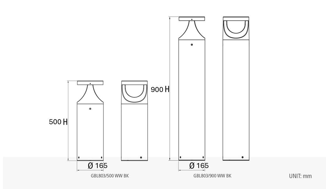 Dark I IP66 Outdoor Bollard — 500mm or 900mm