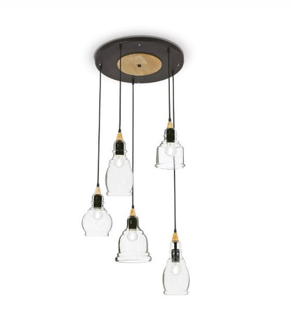Gretel 5-Drop Mixed Glass Cluster Pendant Light Black and Wood