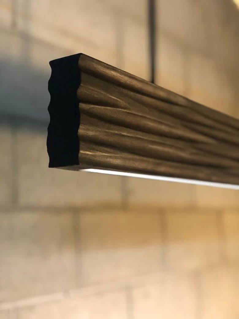 Drift NZ Handcrafted Burnt Pine Linear Kitchen Pendant Light