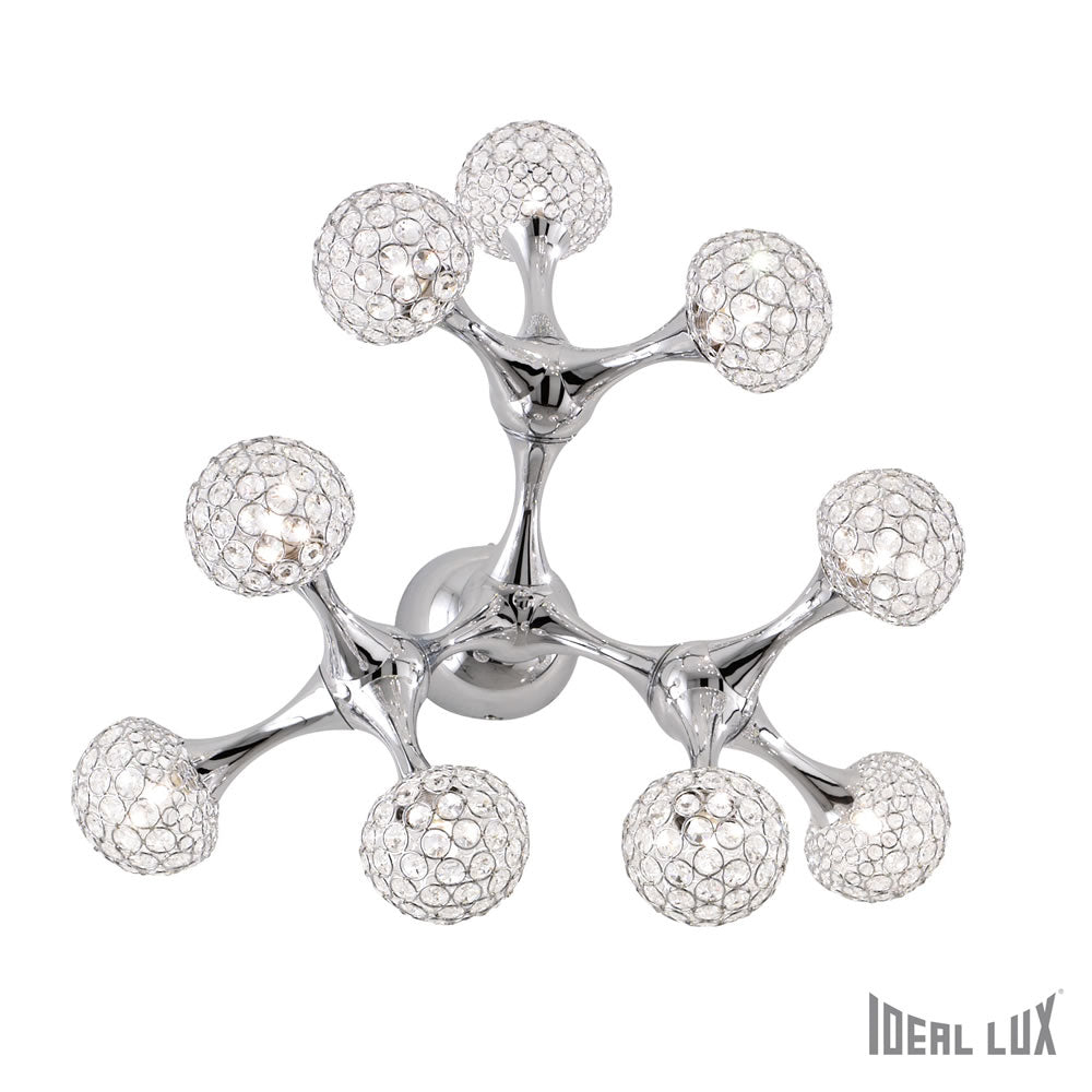 Nodi 9-Arm Chrome and Crystal Sphere Flush Ceiling Light 600mm