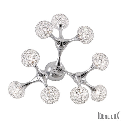 Nodi 9-Arm Chrome and Crystal Sphere Flush Ceiling Light 600mm