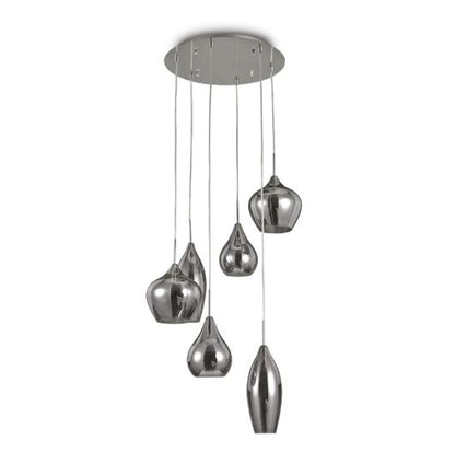 Soft 6-Drop Smoky Chrome Glass Cluster Pendant Light 600mm