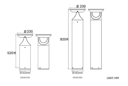 Solaire IP65 Solar LED Bollard — 520mm or 920mm