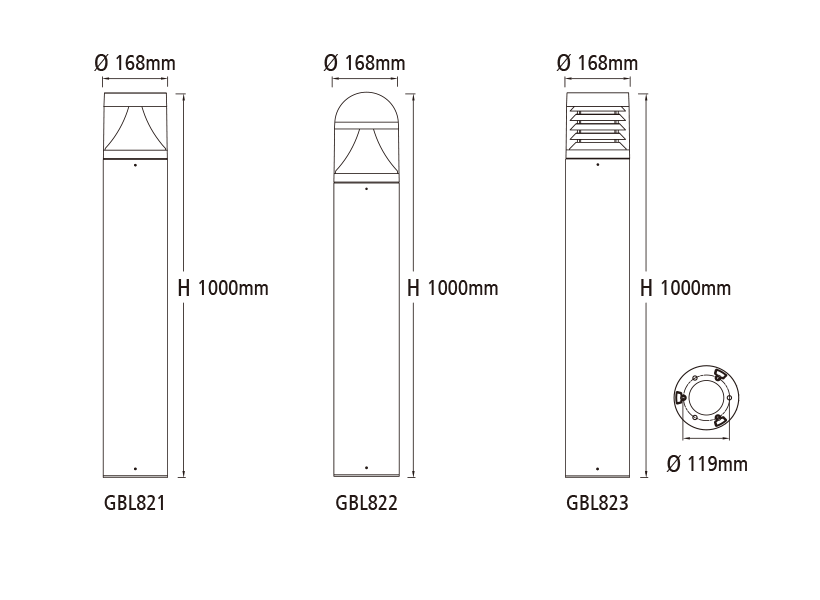 Traditional IP65 Outdoor Bollard — Flat Top