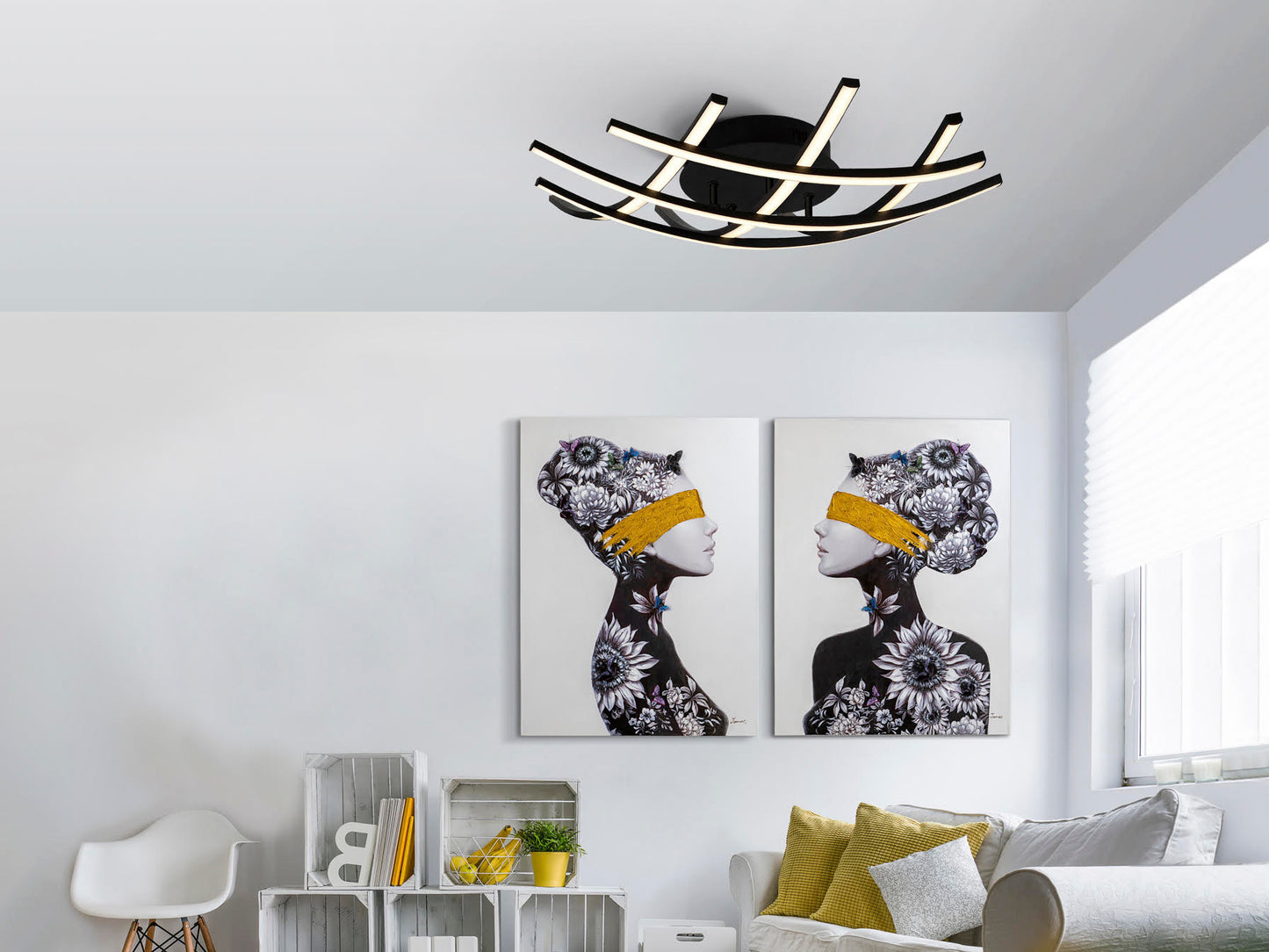 Trama Geometric Multi-Arm LED Flush Ceiling Light Black 600mm