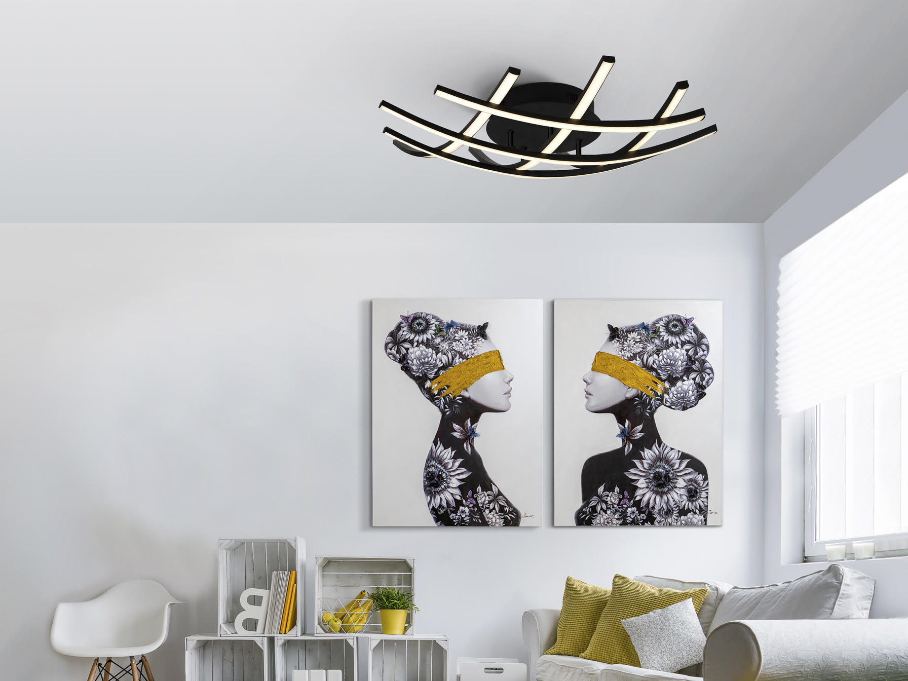 Trama Geometric Multi-Arm LED Flush Ceiling Light Black 600mm