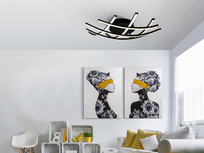 Trama Geometric Multi-Arm LED Flush Ceiling Light Black 600mm
