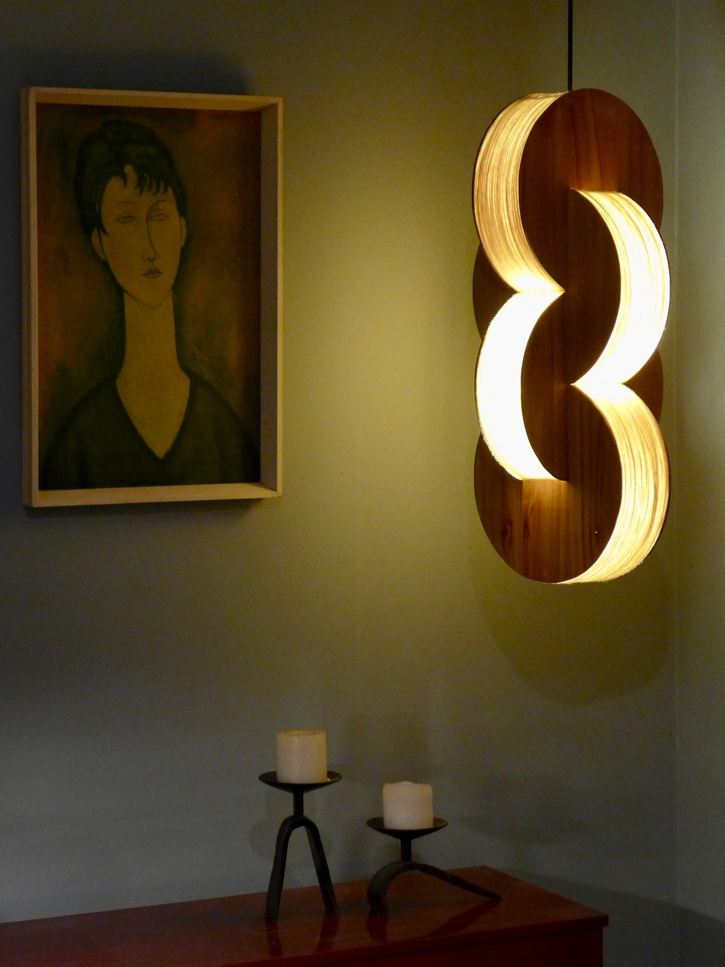Chain Wood & Wool Pendant