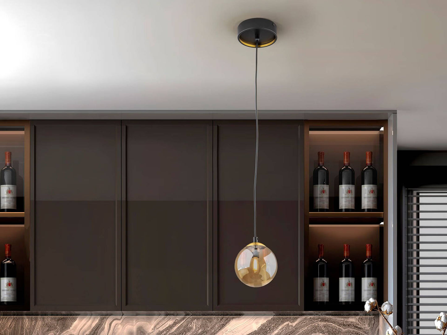 Dark Amber Glass Single Pendant Light