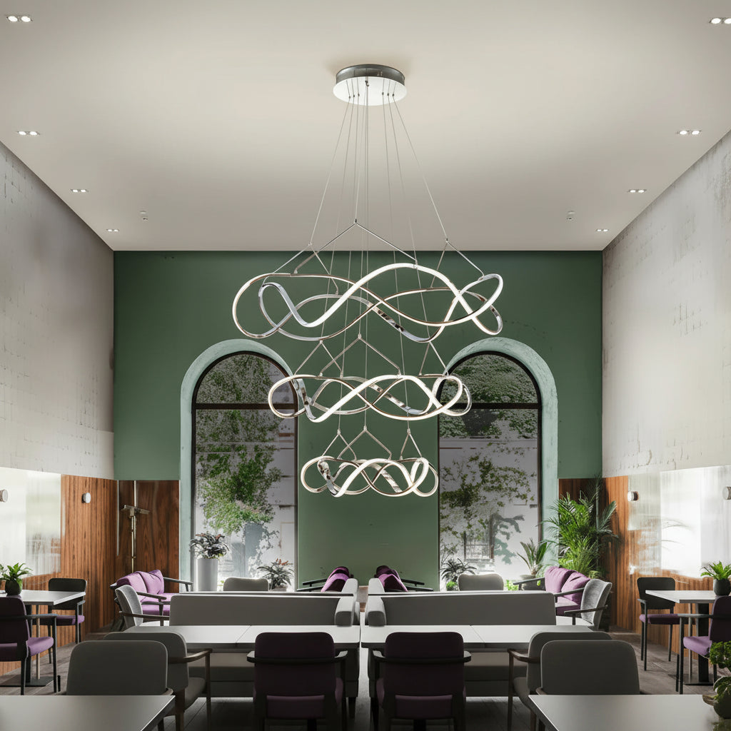 Molly 3-Ring Ribbon LED Chrome Chandelier — Bluetooth Dimmable