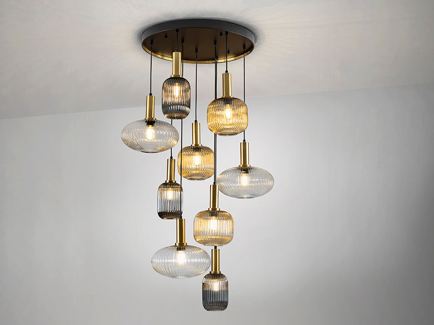 Norma 9-Light Cluster Pendant — Black and Brass