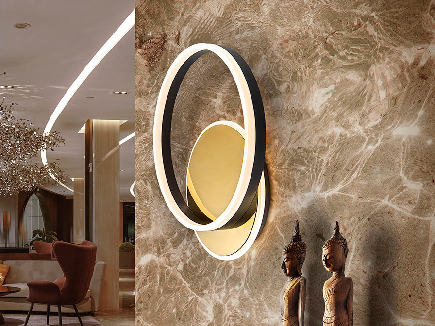 Oriel Interlocking Oval LED Ceiling and Wall Light — Black and Gold
