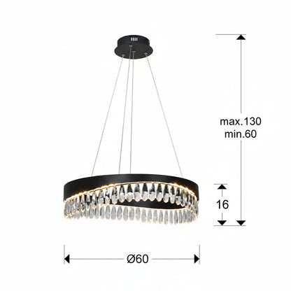 Selene Crystal Drop Ring LED Pendant — Matt Black 600mm