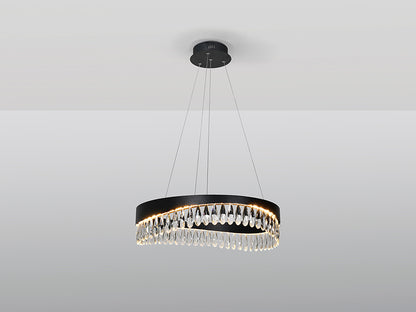 Selene Crystal Drop Ring LED Pendant — Matt Black 600mm